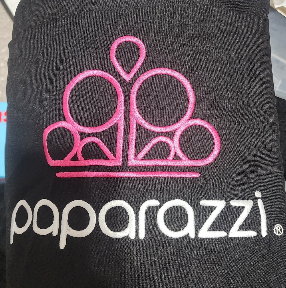 Paparazzi Black Table Cloth with Pink and White Logo And Sale Cards , Plannet